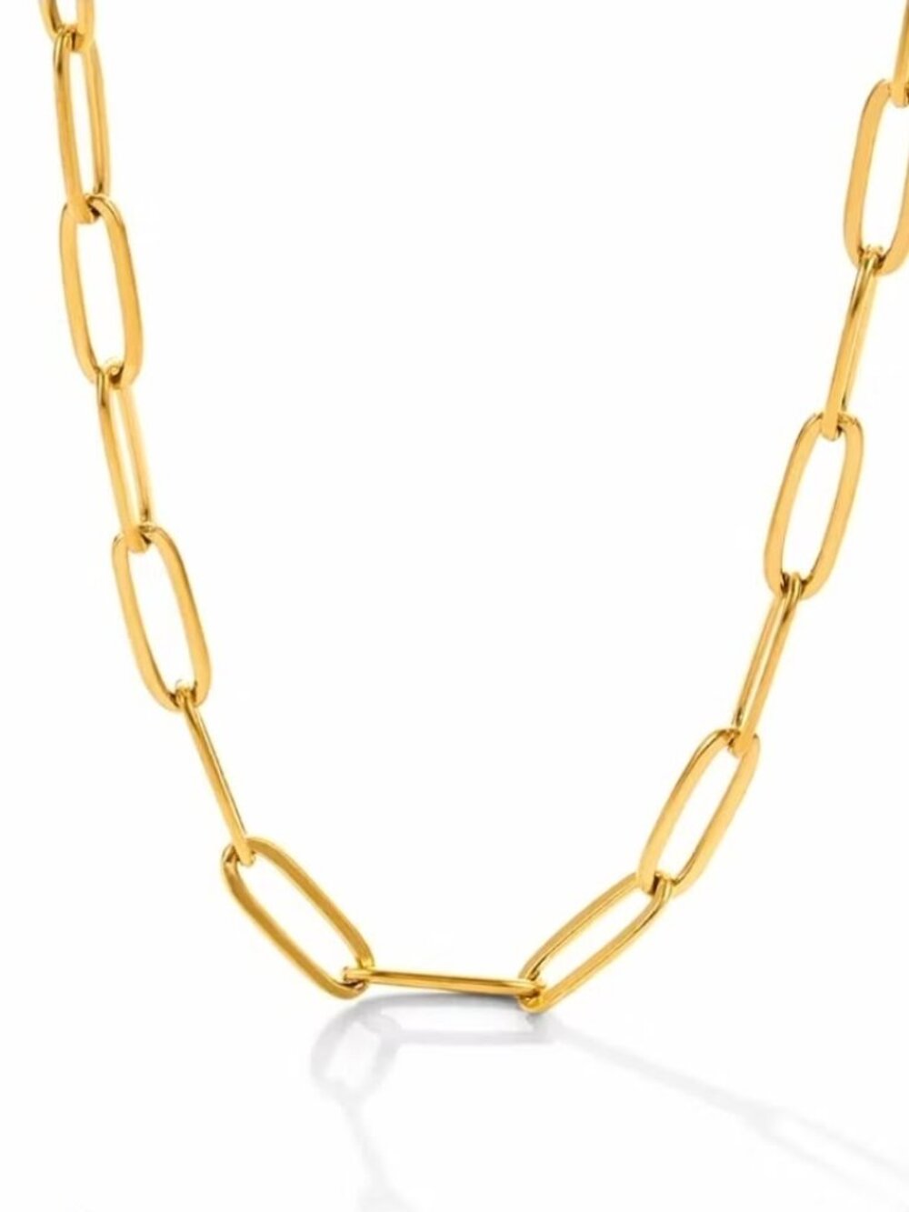 Gold Tone Paperclip Chain Necklace 18K Gold PVD Durable Hyperallergenic NEW